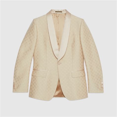 Horsebit wool silk jacquard jacket in light beige 